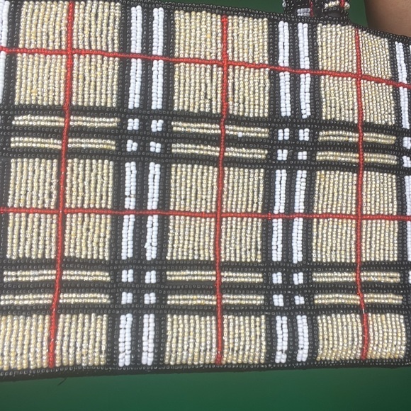 BEADED HANDBAG BLK, Cream, White & Red. Zip closure inside pocket. - Picture 6 of 7